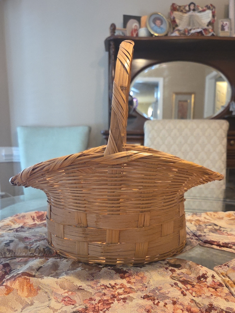 Handwoven Natural Brown Wicker Basket with Handle